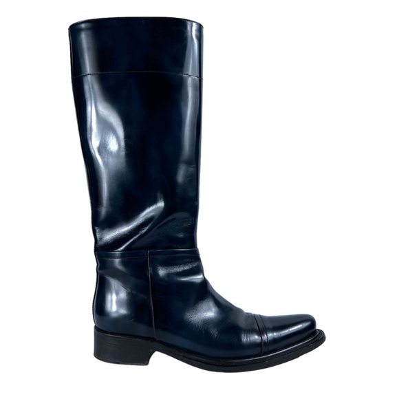 Prada shiny leather navy horse boots - Picture 1 of 10